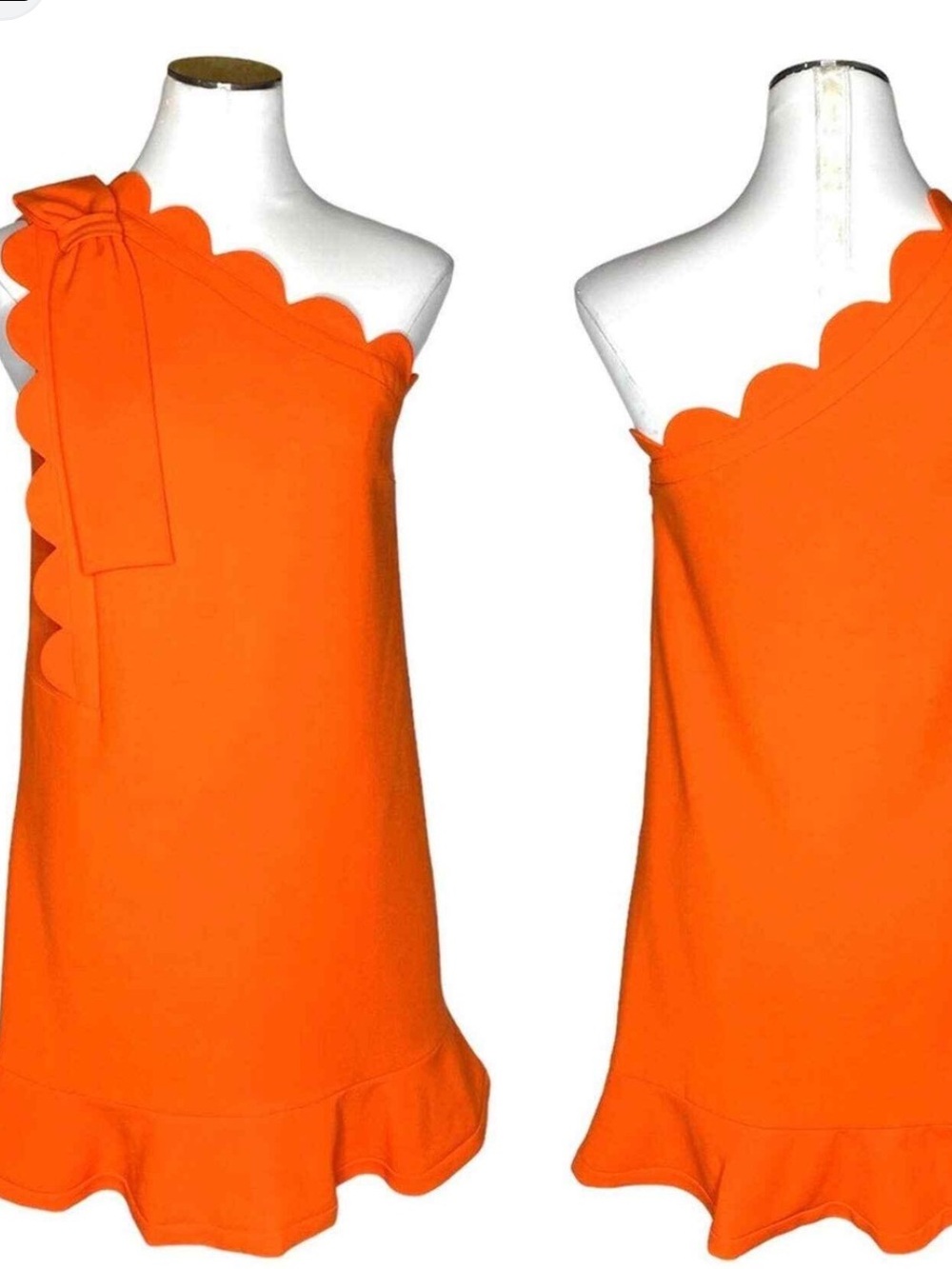 Victoria Beckham Bright Orange One-Shoulder Scallop-Trim Tunic